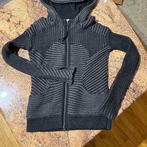 Lululemon athletica Black & Grey Ribbed Women's Hooded Full-Zip Sweater